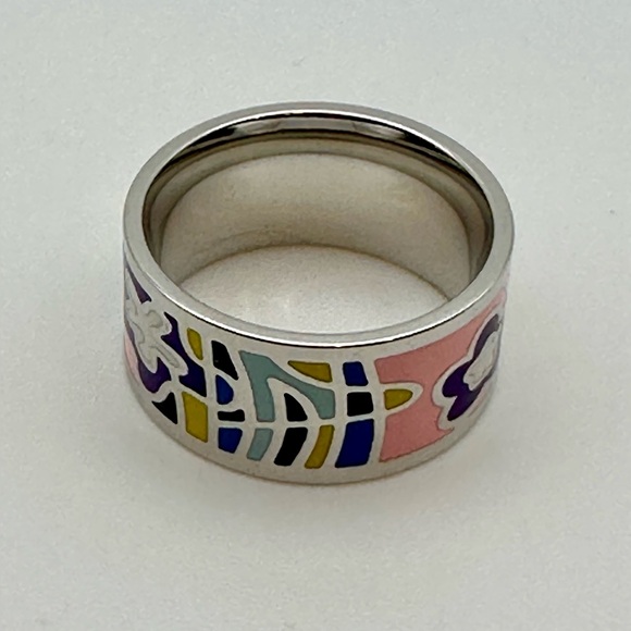 Colorful Enamel Ring White Gold Filled  NWT - Picture 1 of 3
